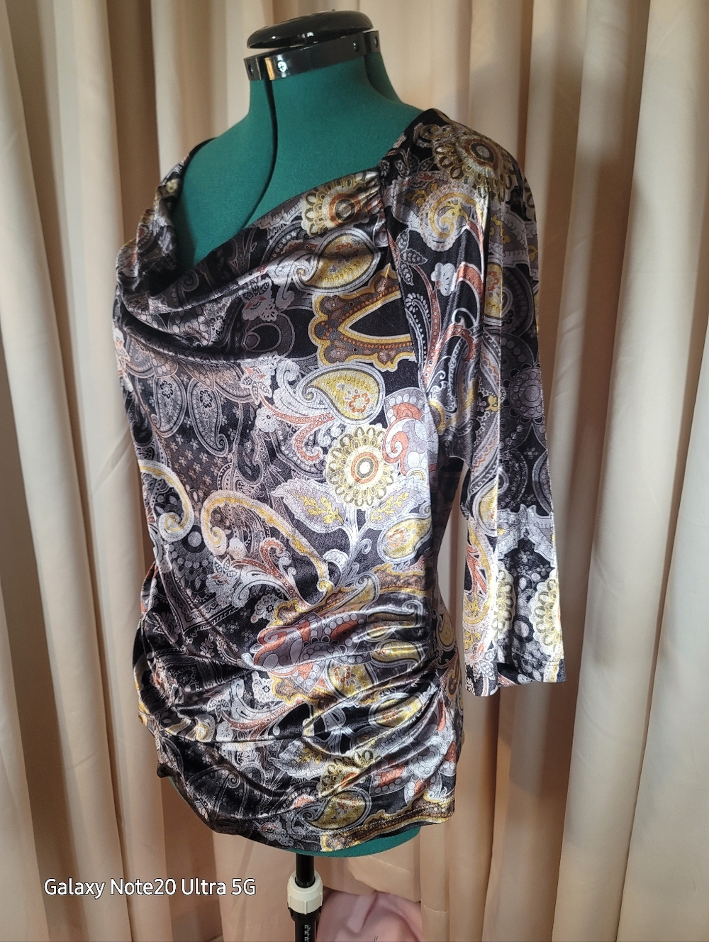 0922. Live & Let Live ~ Ruched Sides & Cowl Neck ~ 3/4 Sleeve ~